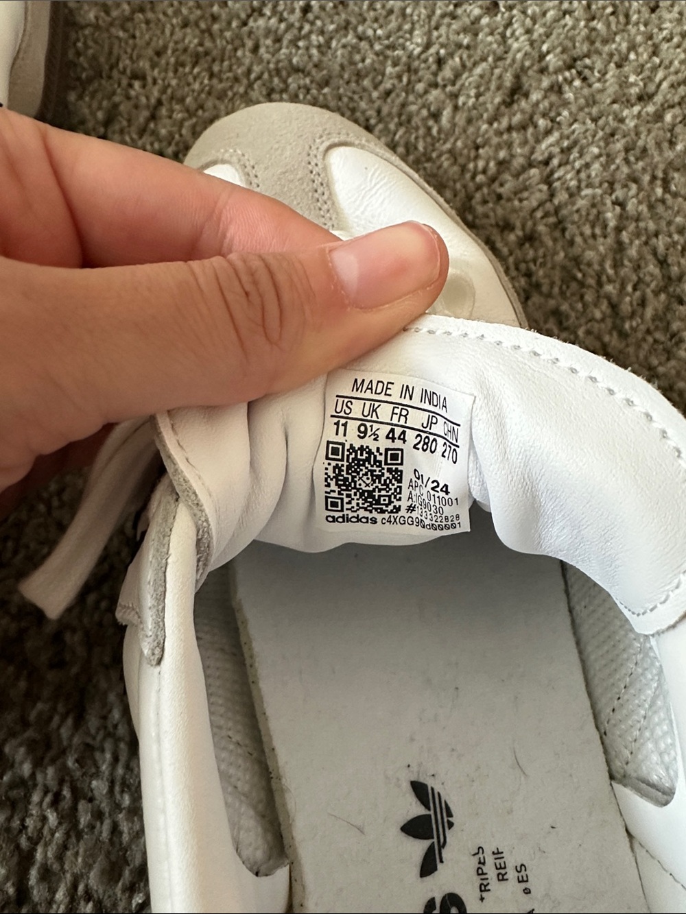 adidas Sambas White Leather Sneakers with Black Stripes and Gray Suede - Picture 6 of 6